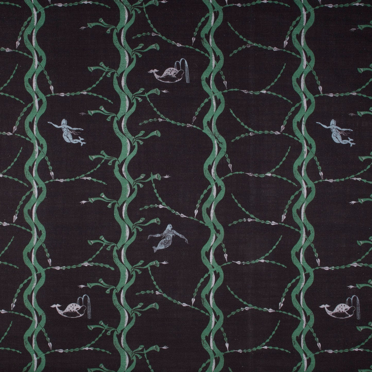 Mermaid and Whale Print Fabric, Midnight