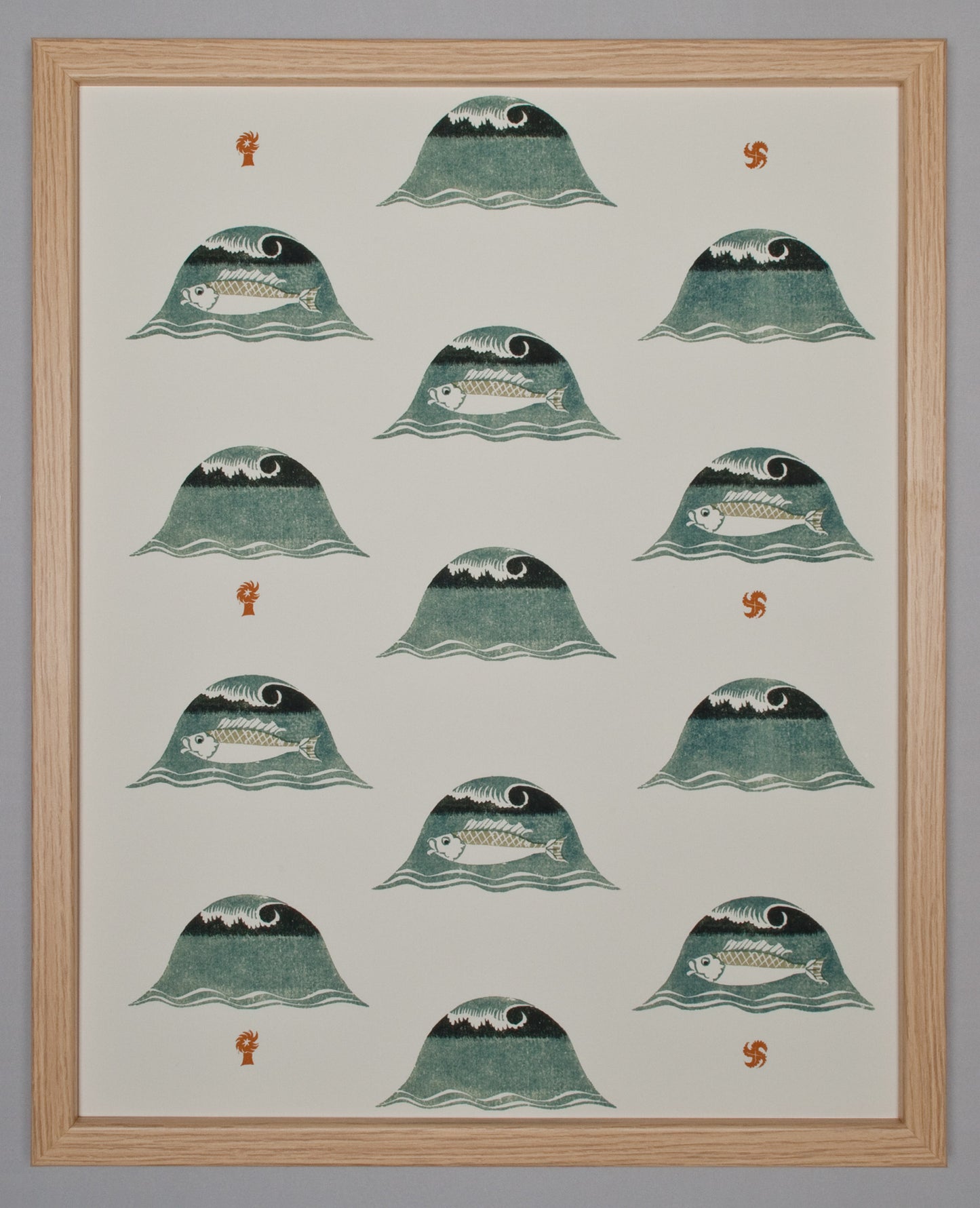 Edward Bawden:  Wave and Fish print design, giclee print