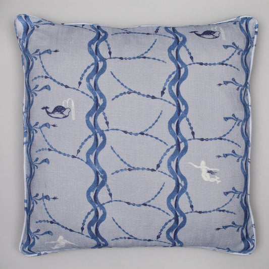 Mermaid and Whale print cushion, China Blue