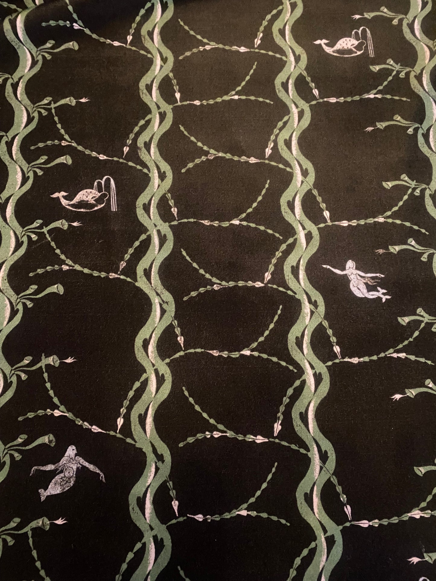 Mermaid and Whale Print Fabric, Midnight