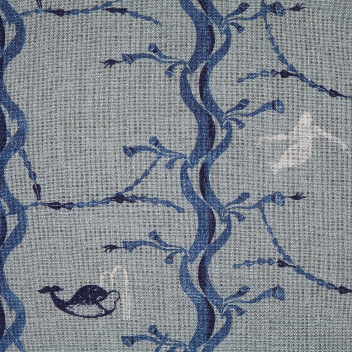 Mermaid and Whale Print Fabric, China Blue