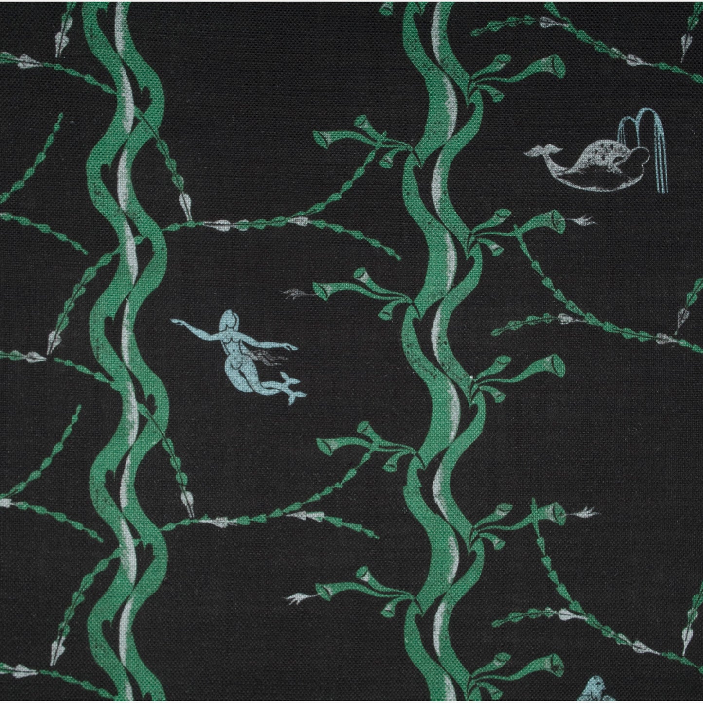 Mermaid and Whale Print Fabric, Midnight