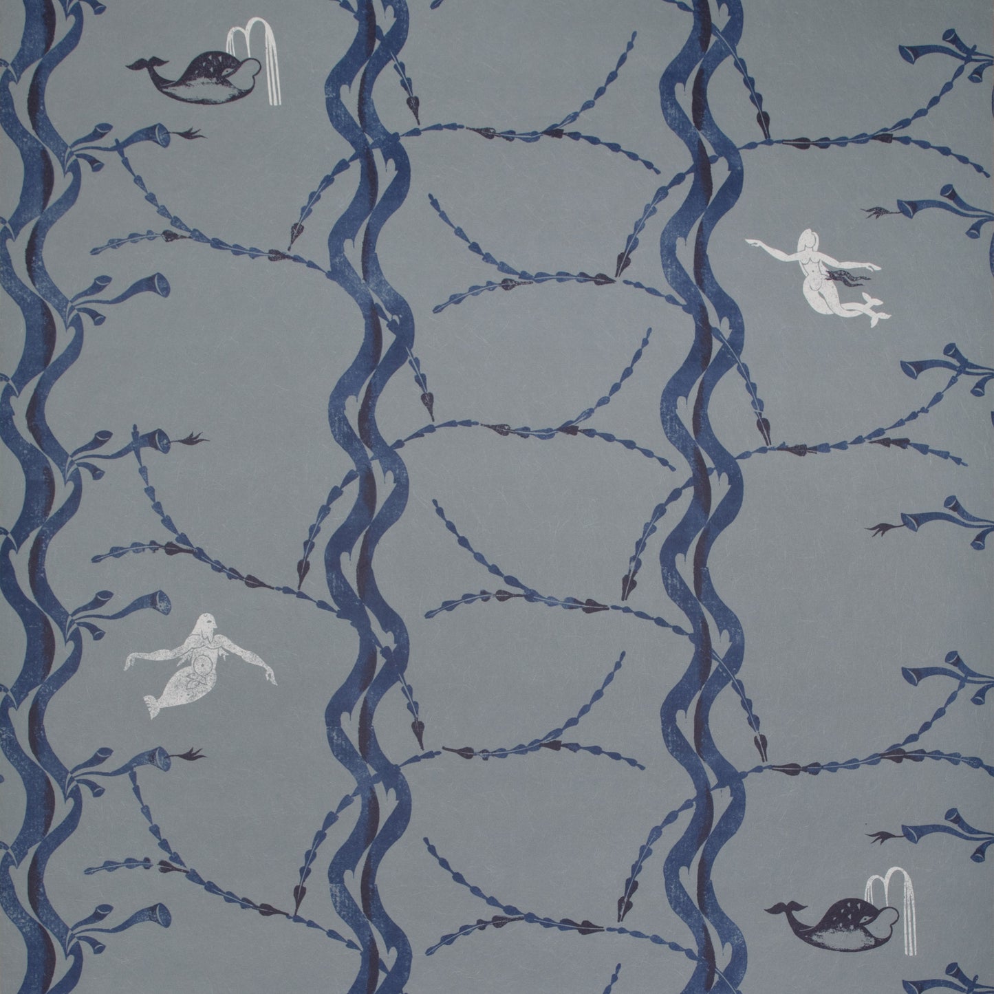 Mermaid and Whale Wallpaper, China Blue