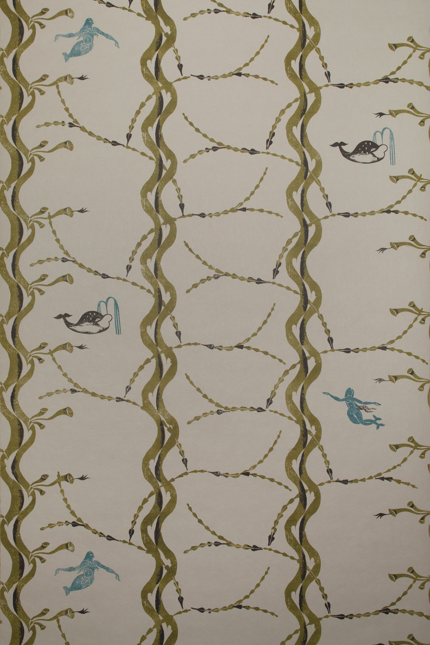 Mermaid and Whale Wallpaper, Olive