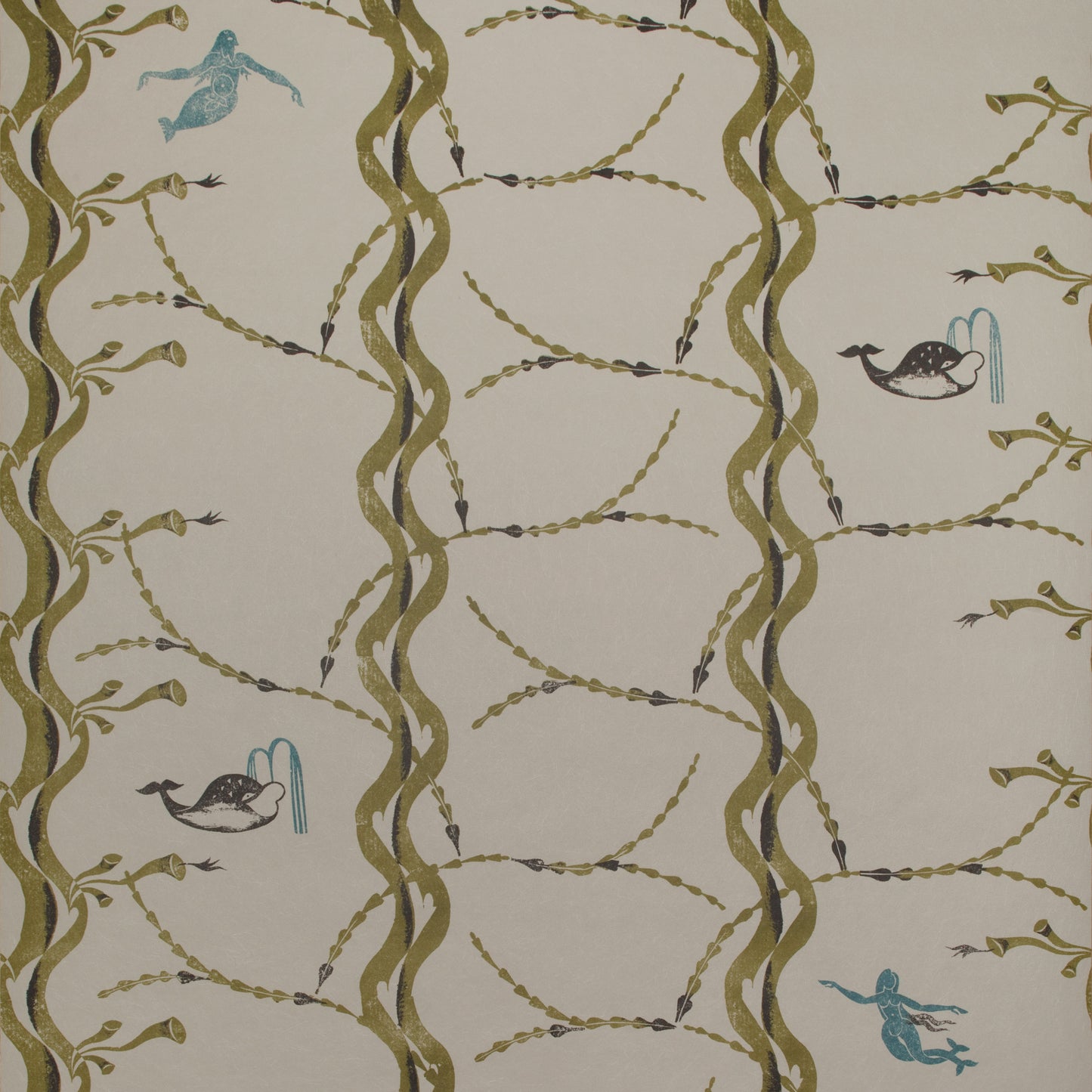 Mermaid and Whale Wallpaper, Olive