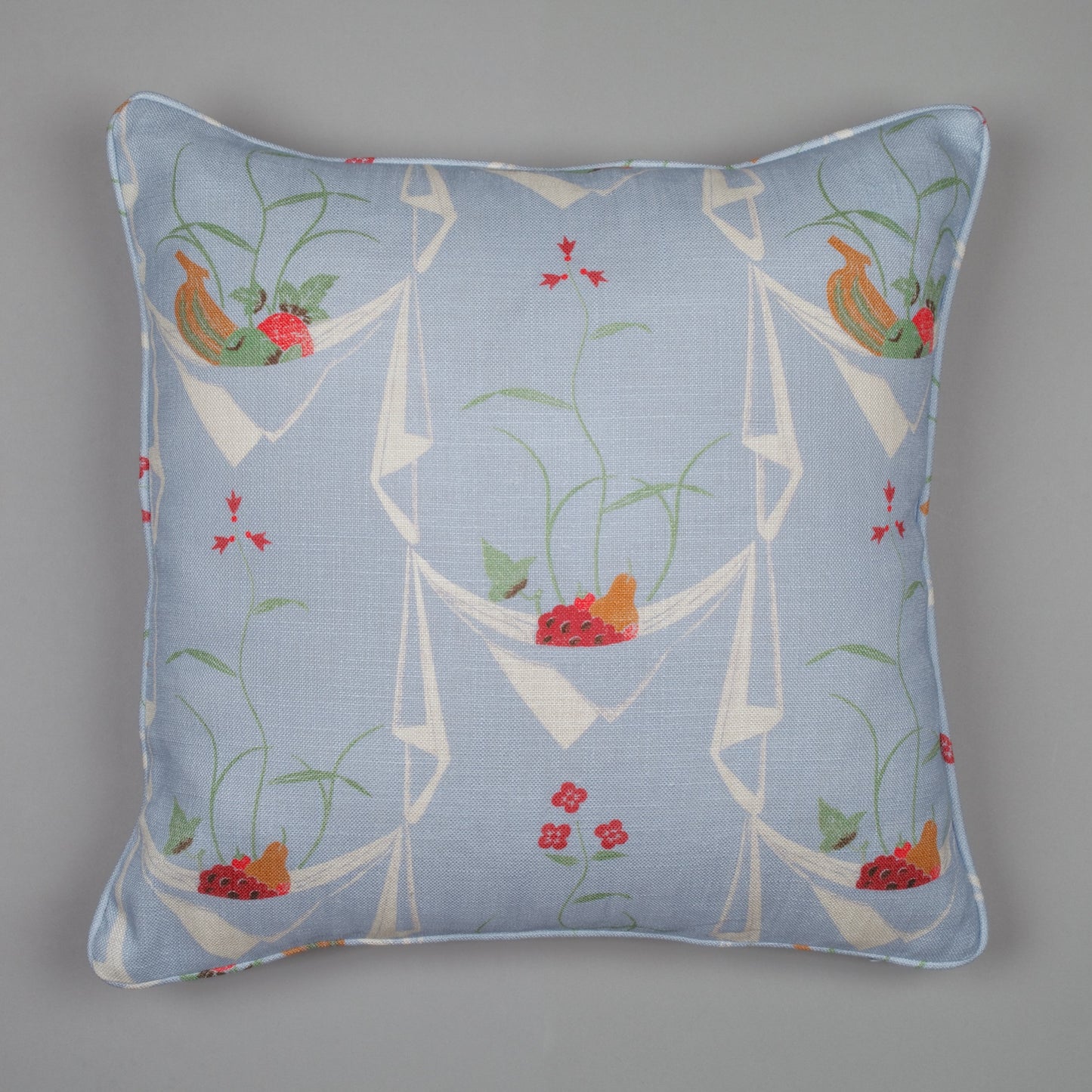 Napkin/Fruit print cushion, wedgwood/white