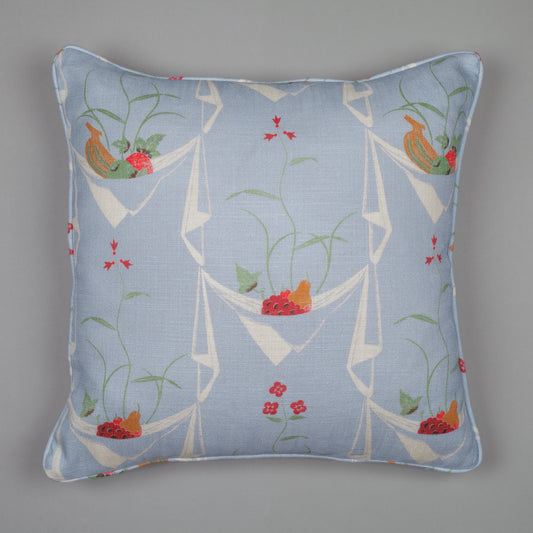 Napkin/Fruit print cushion, wedgwood/white