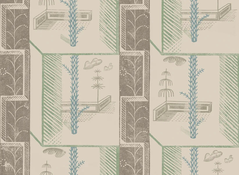 Cactus/Garden Wallpaper, Blue Green