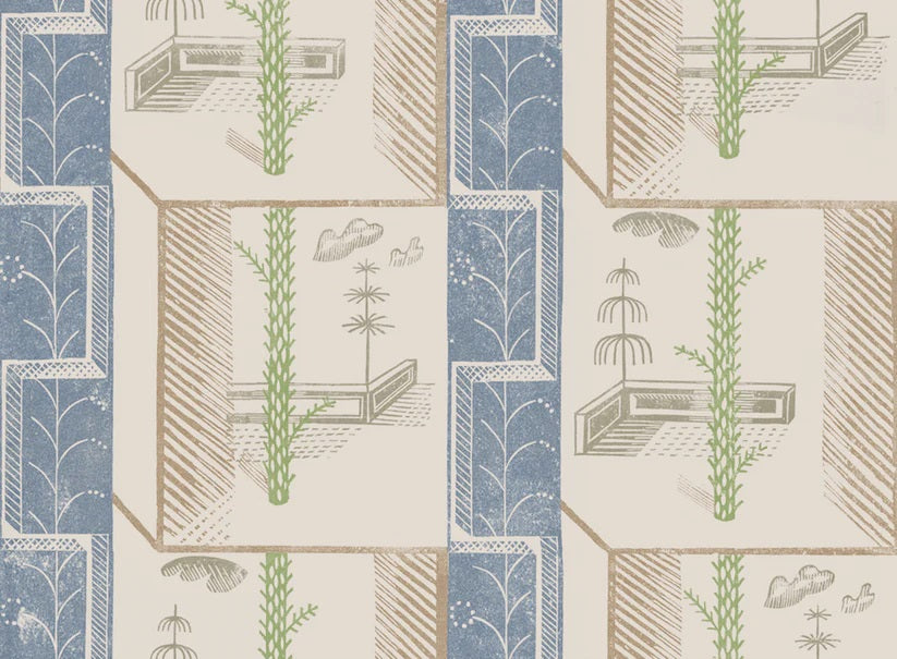 Cactus/Garden Wallpaper, Green/Tan