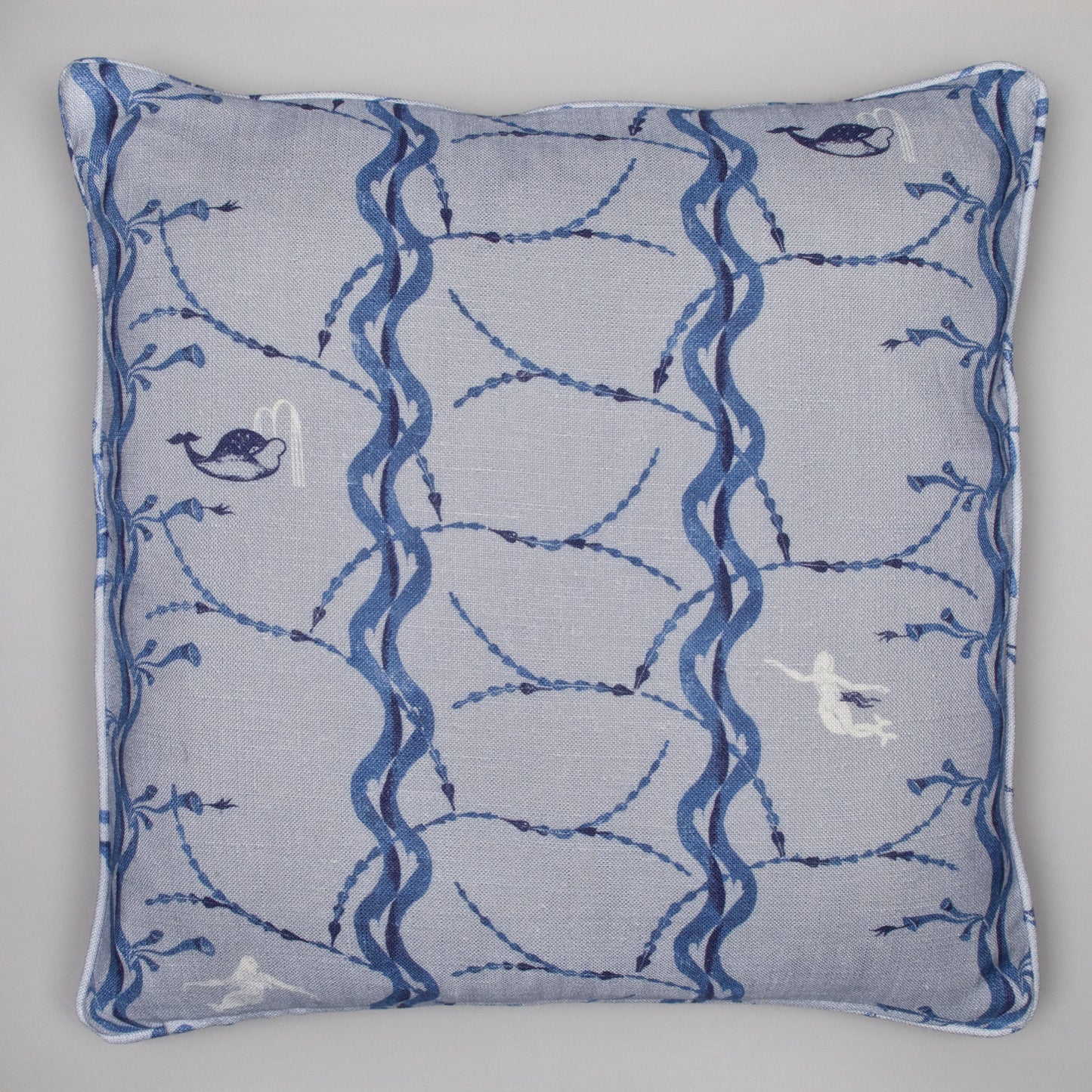 Mermaid and Whale print cushion, China Blue