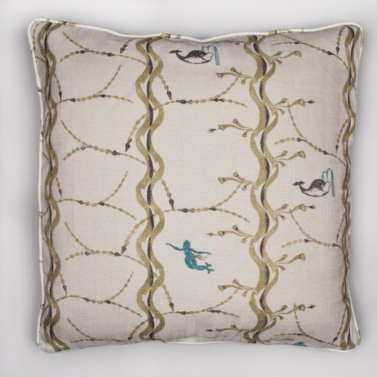 Mermaid and Whale print cushion, Olive