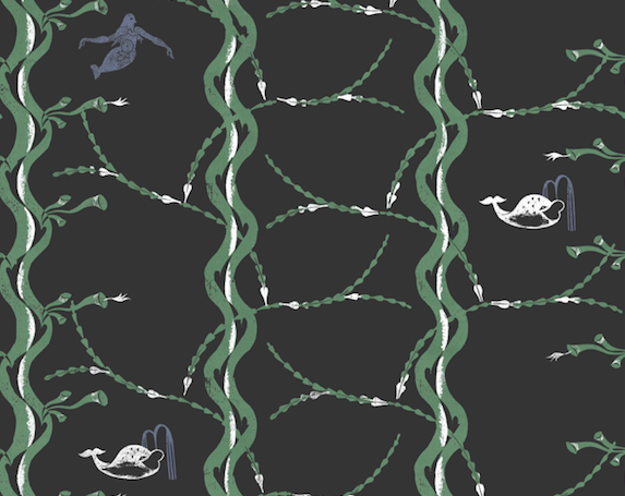 Mermaid and Whale Wallpaper, Midnight